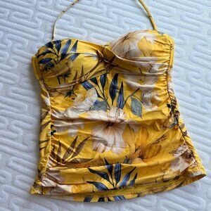💛 Yellow Floral Bandeau Tankini Swim Top Small